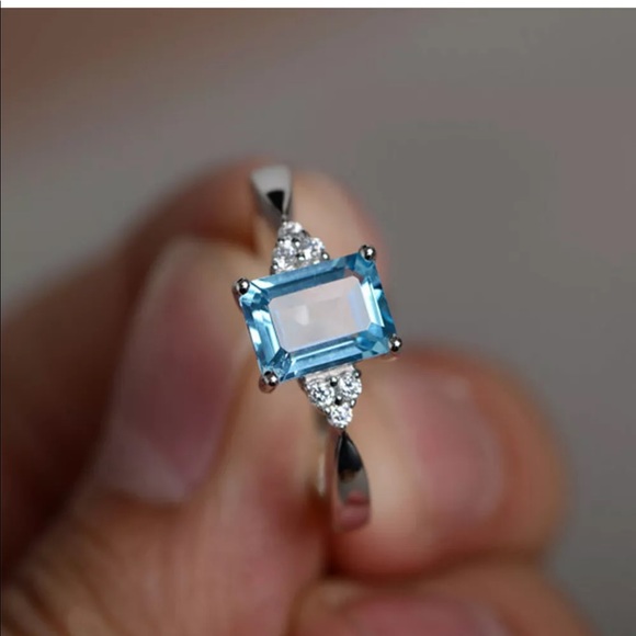 New 925 Silver Aquamarine Wedding Engagement Ring - Picture 2 of 3